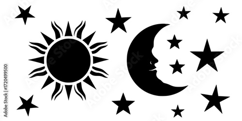 Cosmic tarot stencil collection featuring sun moon and celestial faces