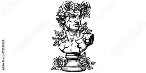 Classical bust with broken details and rose adornments