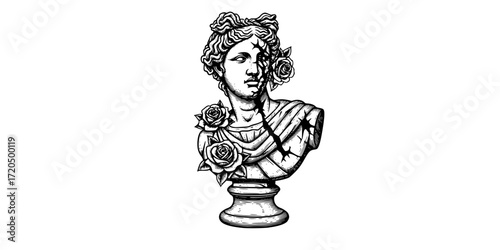 Classical bust with broken details and rose adornments