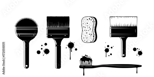 Abstract black and white brush stroke grunge stencil collection