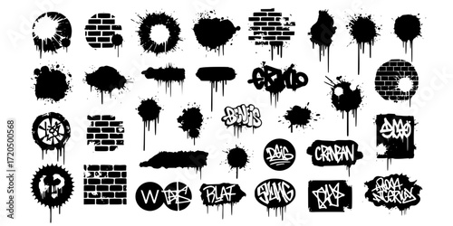 Abstract black and white brush stroke grunge stencil collection