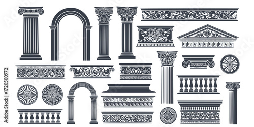 Ancient architectural elements stencil collection