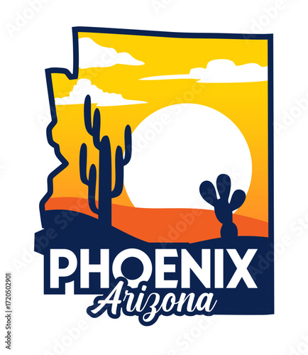 Phoenix Arizona with cactus silhouettes and beautiful views