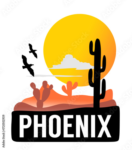 Phoenix Arizona with cactus silhouettes and beautiful views
