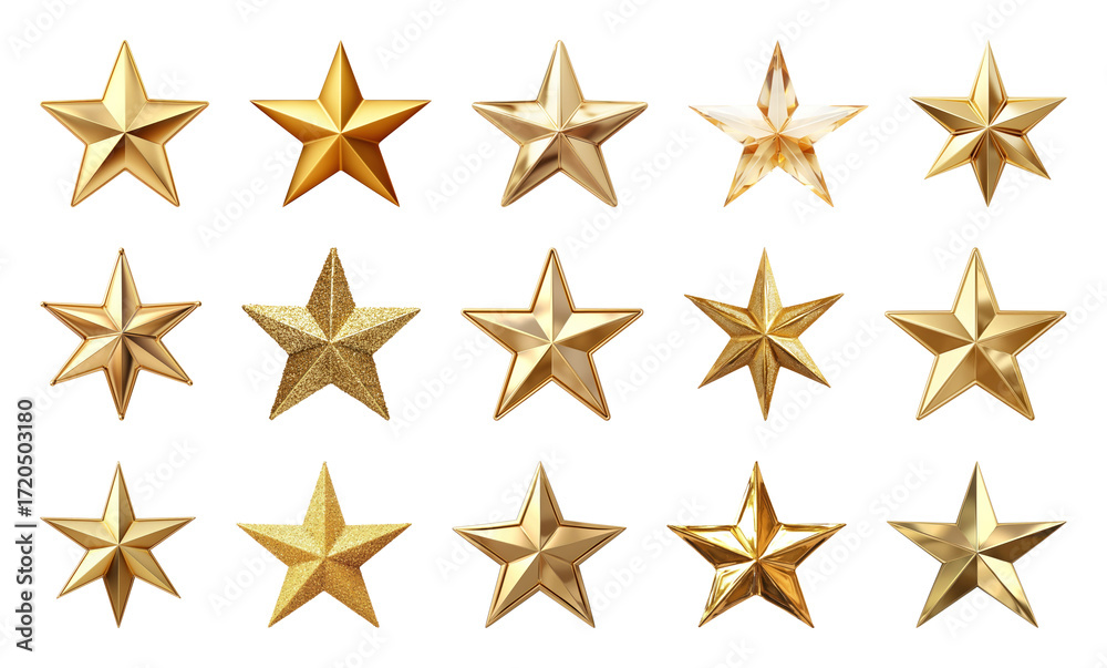 Fototapeta premium PNG Golden stars collection illustration, element set on transparent background