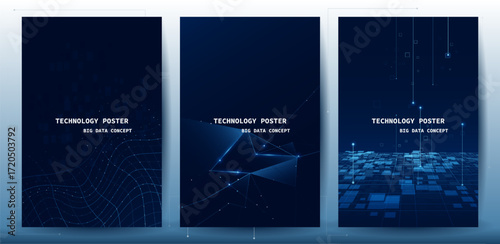 Tech Poster Set. Cyber Tech Big Data Concept, Data Science, Corporate business concept