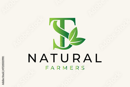 Initial S T with leaf concept logo design vector