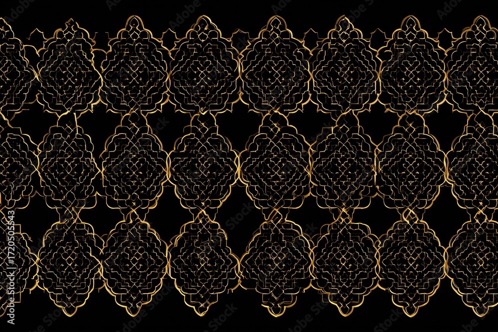 Gold ornate lace pattern on black background