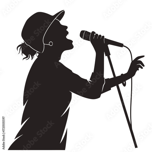 Singer singing with microphone silhouette