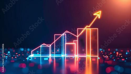 A vibrant, abstract illustration of a rising graph with neon colors, symbolizing growth and progress in data or finance.