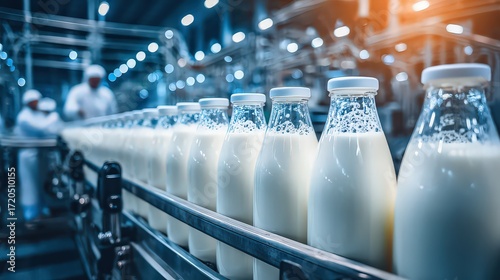 Milk Bottles On Production Line