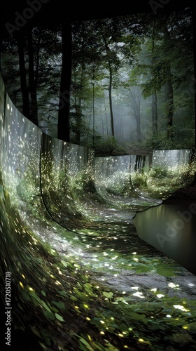 Mystical Forest Path With Glowing Lights