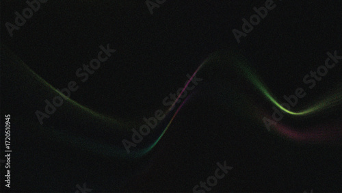  Abstract Dark Minimalist Wavy Neon Line Background with Grain Texture and Vivid Glow