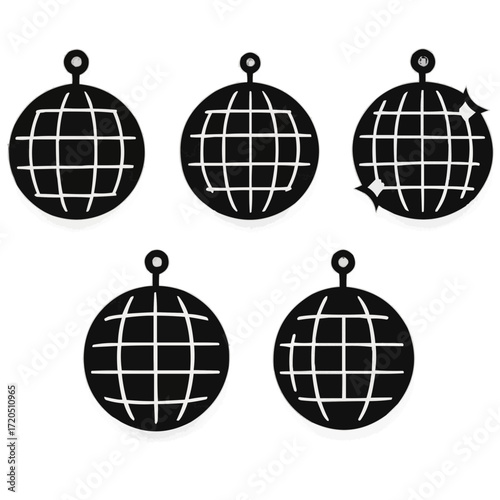 Dazzling disco ball icons, perfect for adding a touch of retro fun and sparkle to party invites, event posters, and music-themed projects originally vector art