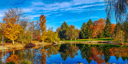 Small Pond Surrounded by Trees with Autumn Color