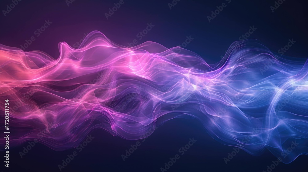 Fototapeta premium Dark Neon Ribbon Background – Electric Blue & Magenta Glow with Subtle Smoke