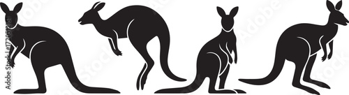 minimalist black kangaroo silhouettes set four poses vector ai eps jpeg png for web stock