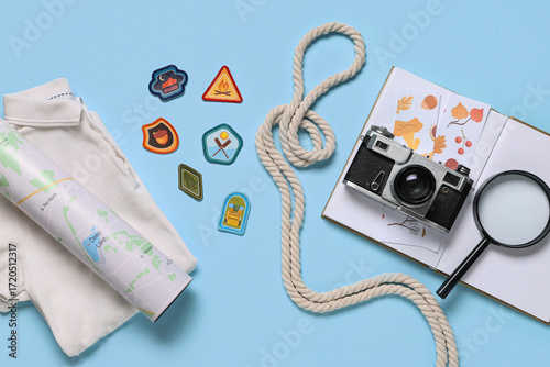 Set of scout supplies on li...