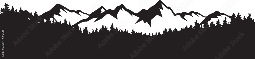 Fototapeta premium minimalist mountain silhouette with dense conifer forest vector landscape