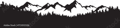 minimalist mountain silhouette with dense conifer forest vector landscape