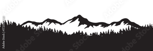 rugged mountain peaks and forest silhouette minimal vector landscape