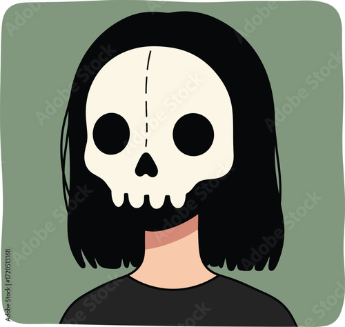 Girl with a skull mask and black hair
