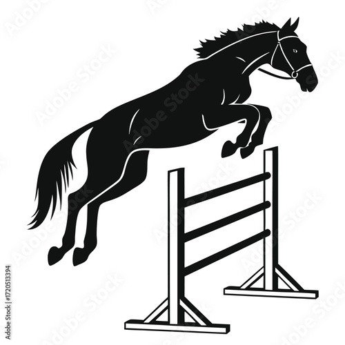 Horse jumping hurdle silhouette