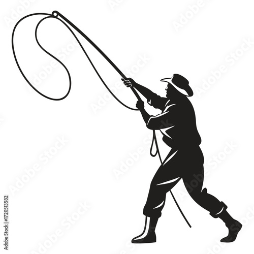 Fisherman pulling rope silhouette
