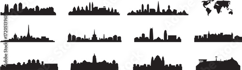 europe city skyline bundle london paris rome istanbul madrid berlin amsterdam prague vienna moscow dublin vector illustration ai eps png jpeg