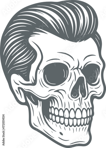 Rockabilly Skull Vector Retro Skeleton Illustration with Pompadour Hair