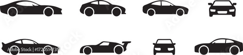 set of stylized car silhouettes vector sports car station wagon sedan compact muscle race rear view automotive icons