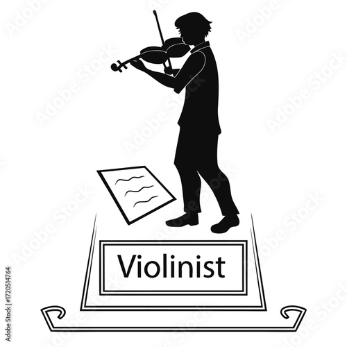 Violinist reading sheet music silhouette