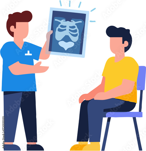 Doctor Showing X-Ray of Lungs to Patient in Flat Design Style.