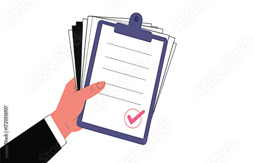 Hand Holding Checklist Approved Documents, Task Completion, Project Success