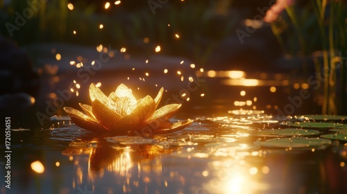 Wallpaper Mural Golden lotus flower in pond at twilight Torontodigital.ca