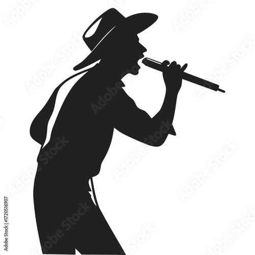 Cowboy playing harmonica silhouette
