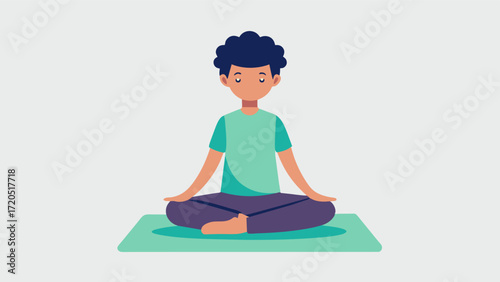 A teenager sitting on a cushion practicing a mindfulness exercise to alleviate exam stress and improve their focus and concentration.. Vector illustration