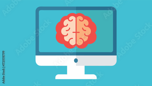 A computer screen with a brain symbol on it representing CBT as a tool for rewiring and improving cognitive functions.. Vector illustration