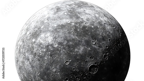 Mercury Planet Isolated with Impact Craters Textured Surface on White Background