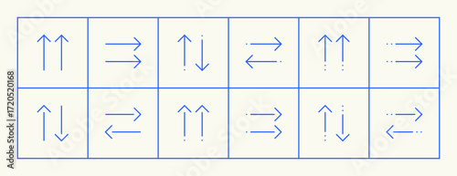 Arrow icon collection. Interface arrows, direction, navigation, different direction, previous, downward, fast forward, upward and more. Editable stroke. 