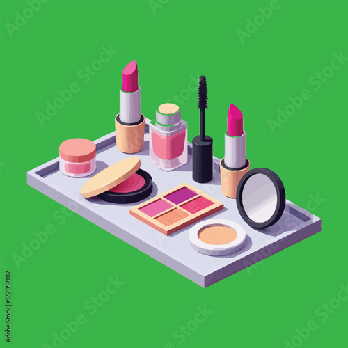 Colorful Cosmetic Tray Featuring Lipsticks Eyeliners and Blush