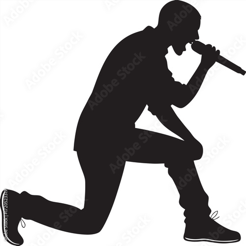 Singer kneeling with mic silhouette