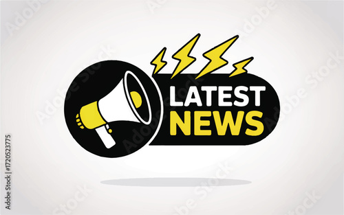 Megaphone Icon With Lightning Bolts And Latest News Text breaking news announcement