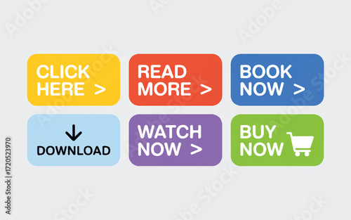 Set of Six Colorful Call to Action Buttons for Websites and Apps user interface
