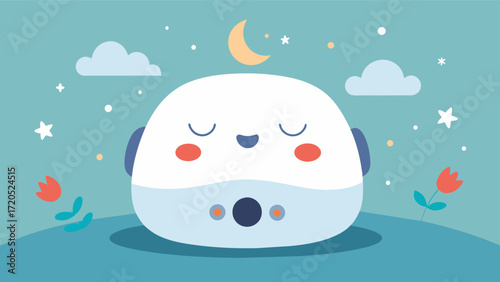 A gentle white noise machine softly playing calming nature sounds promoting auditory calmness and relaxation.. Vector illustration