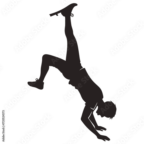 Gymnast hanging upside down silhouette