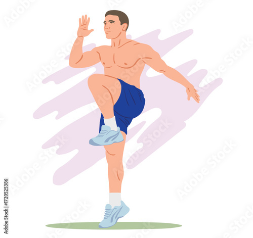 Working out man training legs and core ab workout.