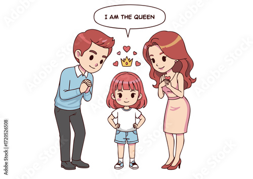Happy Family Little Girl Crowned Queen by Loving Parents
