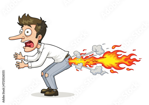 Man with Flaming Butt A Hilarious Cartoon Illustration