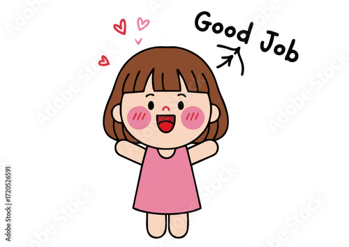 Happy Girl Celebrating Achievement Good Job Illustration